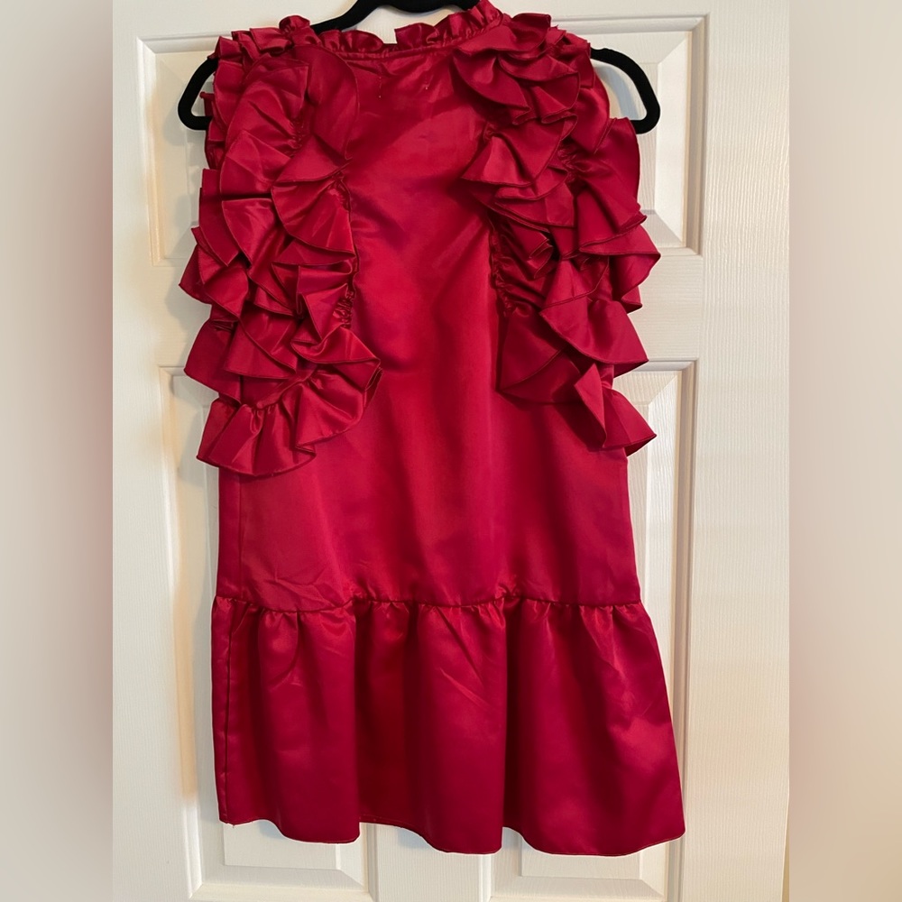 New Red Ruffled Sleeve Mini Dress - Picture 2 of 3